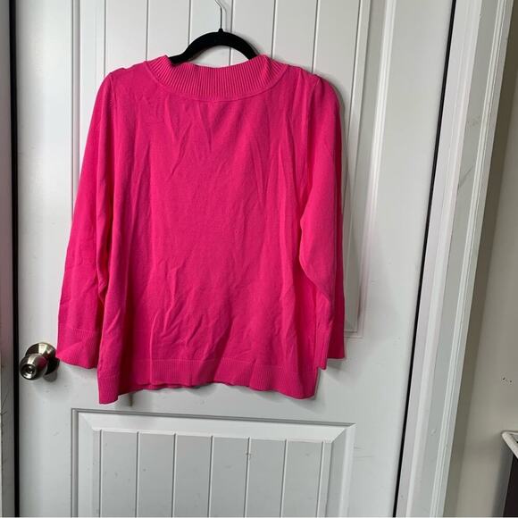 DonCaster hot pink plunging V neckline barbie core sweater‎ size XL - Picture 3 of 6